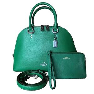 COACH Green Leather Dome Shaped Katy Satchel 2553 Strap & COACH Green Wristlet